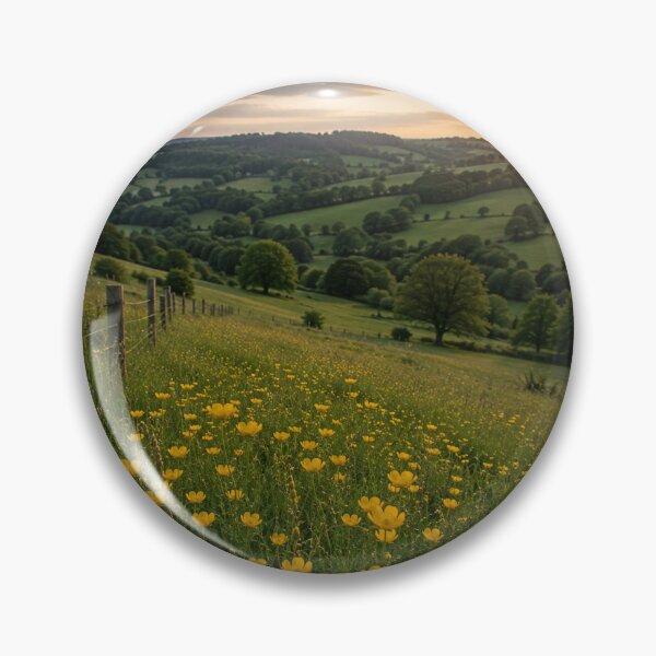 Item preview, Buttercup Meadow at Golden Hour in Rolling English Countryside designed and sold by ThatSurreyLife.