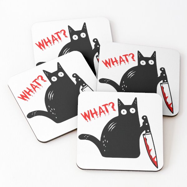 Item preview, What? Funny Black Cat Holding a Bloody Knife designed and sold by Shopeon Designs.