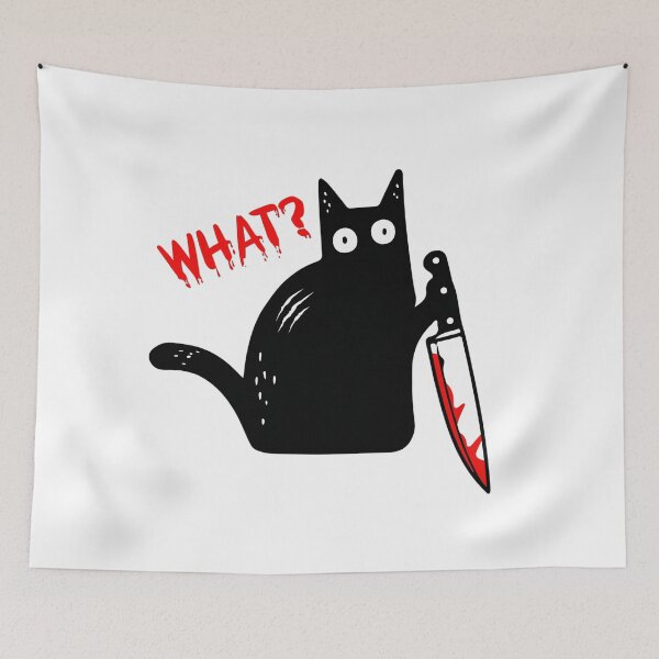Item preview, What? Funny Black Cat Holding a Bloody Knife designed and sold by Shopeon Designs.