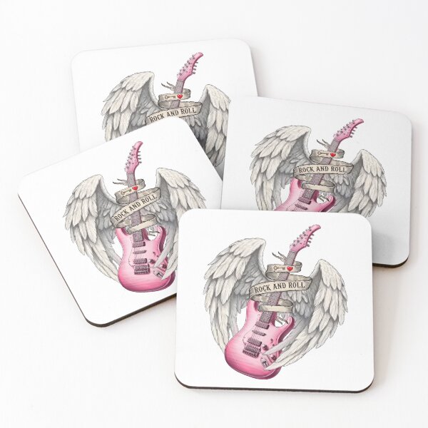 Item preview, Pink Electric Guitar with Angel Wings and Rock Banner designed and sold by interdesigner.
