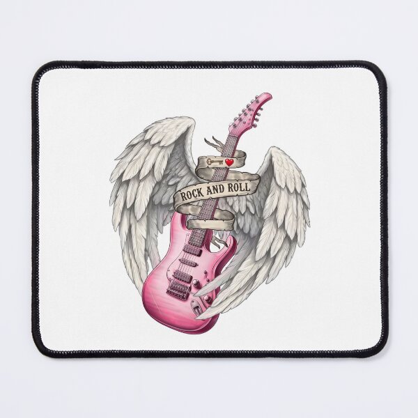 Item preview, Pink Electric Guitar with Angel Wings and Rock Banner designed and sold by interdesigner.