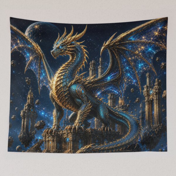 Item preview, Cosmic Dragon – Epic Golden & Blue Space Dragon designed and sold by ZYVARENNE.
