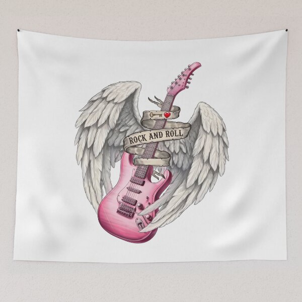 Item preview, Pink Electric Guitar with Angel Wings and Rock Banner designed and sold by interdesigner.