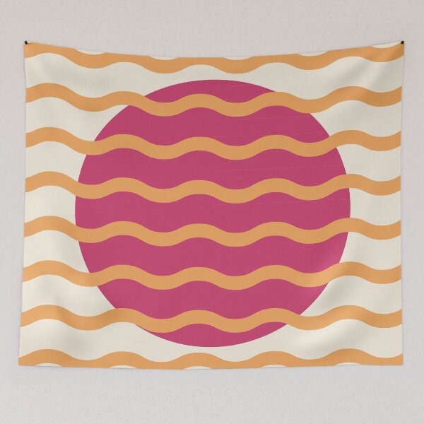Item preview, Retro Wavy Pattern Dusty Raspberry & Soft Tangerine Groovy Abstract Design designed and sold by nineFlorals.