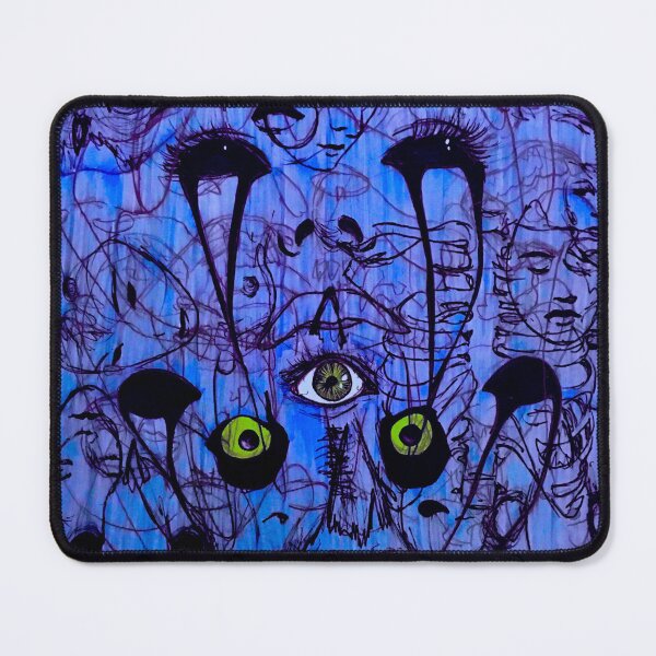Item preview, Untitled Abstract Drawing Owl Faces Eyes Sketch Blue Yellow Black designed and sold by CristianJArt.