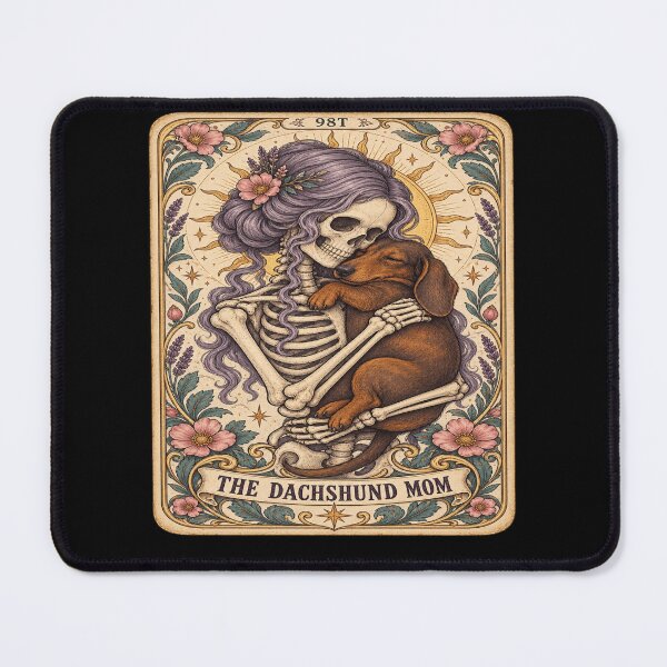 Item preview, Sleepy Dachshund Mom Skeleton Tarot designed and sold by POD DYNASTY | Original Print On Demand T-Shirt Graphics.