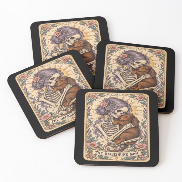 Item preview, Sleepy Dachshund Mom Skeleton Tarot designed and sold by POD DYNASTY | Original Print On Demand T-Shirt Graphics.