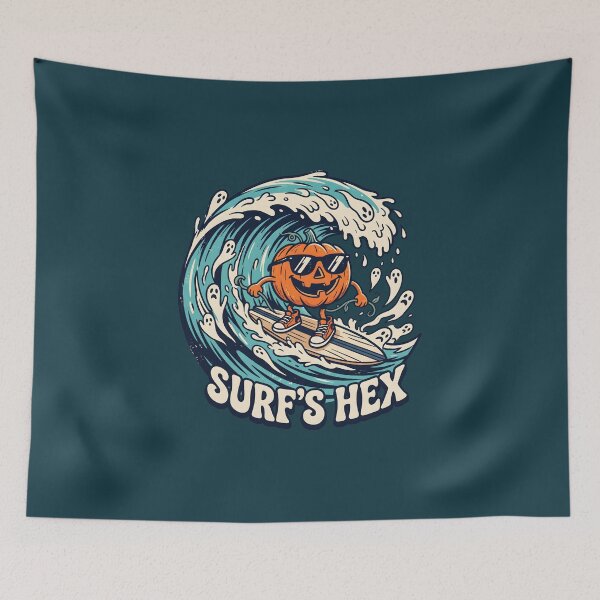 Item preview, "Surf's Hex" Pumpkin Surfer Halloween Cute Spooky Coastal Design designed and sold by Sea Gem.