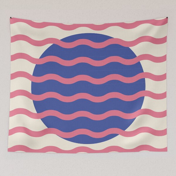Item preview, Retro Wavy Pattern Periwinkle Indigo & Soft Coral Pink Groovy Abstract Design designed and sold by nineFlorals.
