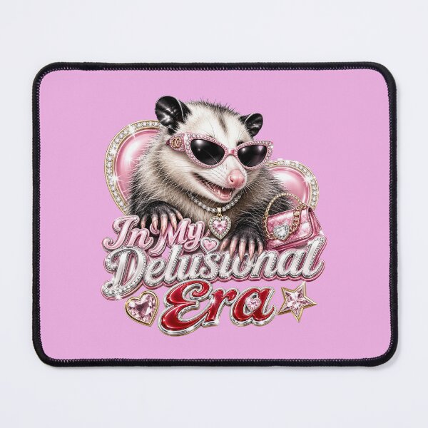 Item preview, In My Delusional Era Pink Glam Opossum Funny Y2K Aesthetic designed and sold by Randomnessy.