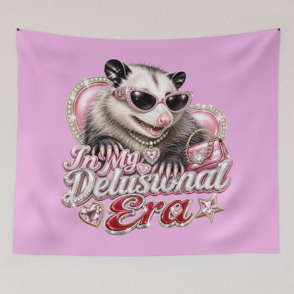 Item preview, In My Delusional Era Pink Glam Opossum Funny Y2K Aesthetic designed and sold by Randomnessy.