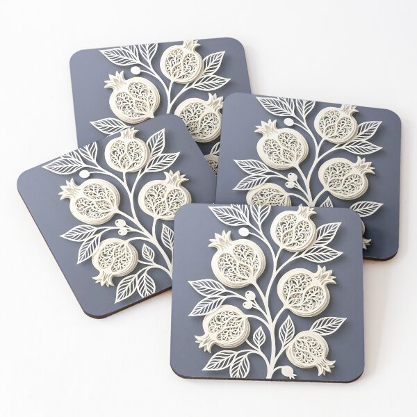 Item preview, 3D Paper Cut Pomegranate Branch Wall Art Print | Slate Blue Muted Slate Blue Poster | Intricate Botanical Silhouette | Boho Mediterranean Decor designed and sold by SergioMiklos.