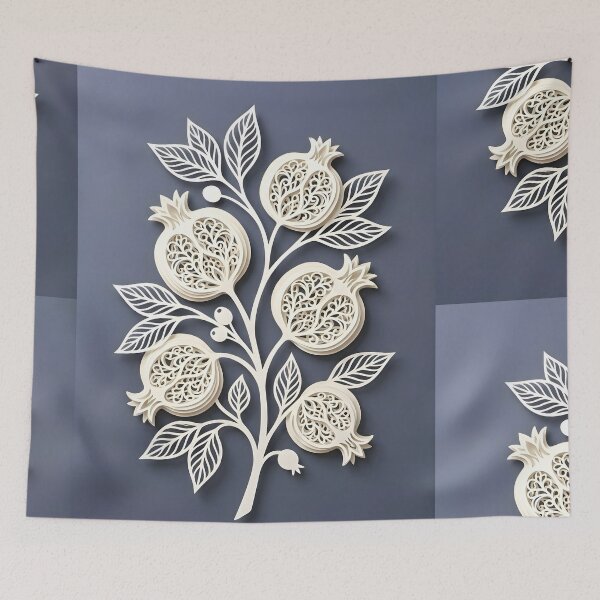 Item preview, 3D Paper Cut Pomegranate Branch Wall Art Print | Slate Blue Muted Slate Blue Poster | Intricate Botanical Silhouette | Boho Mediterranean Decor designed and sold by SergioMiklos.