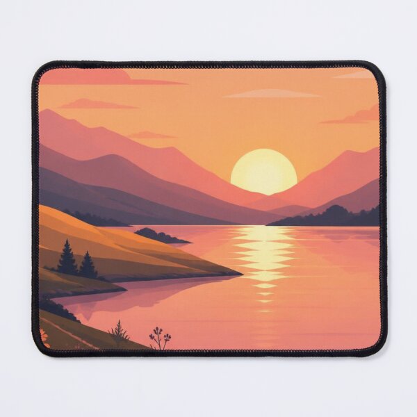 Item preview, Dreamy Sunset Over Mountain Lake Retro Landscape Illustration designed and sold by ThatSurreyLife.