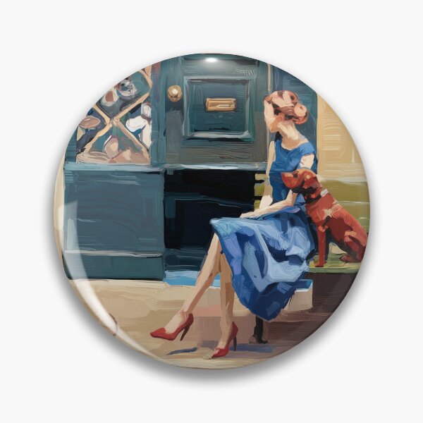 Item preview, Quiet French Street Scene – Woman in Blue with Dog designed and sold by CARRAANN.