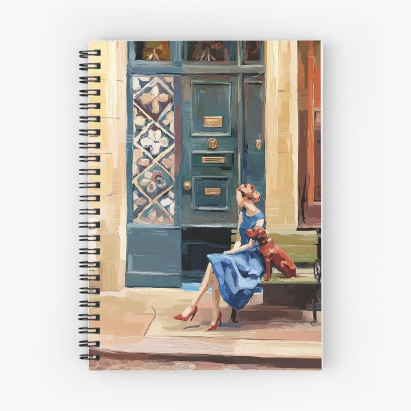 Item preview, Quiet French Street Scene – Woman in Blue with Dog designed and sold by CARRAANN.