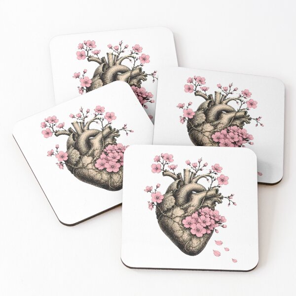 Item preview, Anatomical Heart Cherry Blossom Botanical Ink Sketch designed and sold by chattsuede.