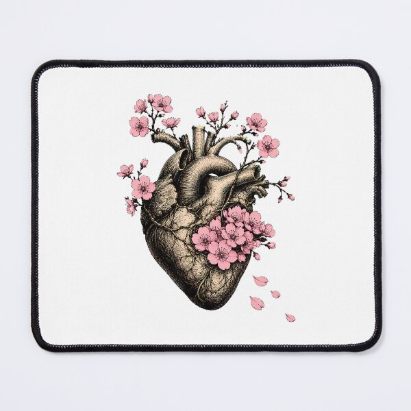 Item preview, Anatomical Heart Cherry Blossom Botanical Ink Sketch designed and sold by chattsuede.