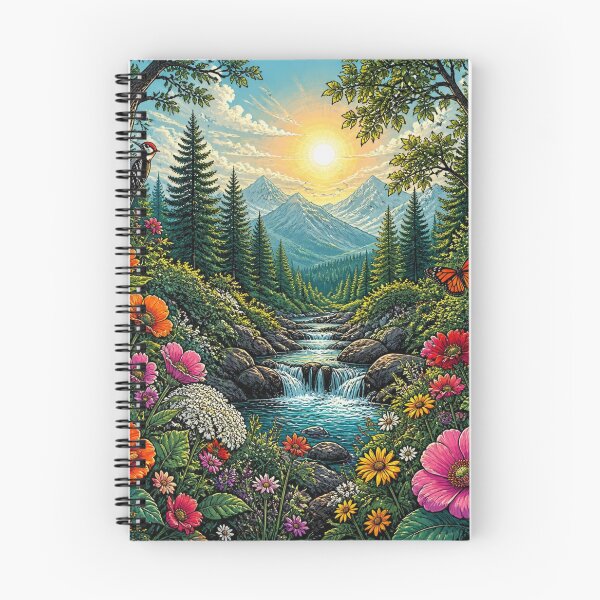 Item preview, Colourful Mountain Stream Wildflower Forest Nature Landscape Illustration designed and sold by ThatSurreyLife.