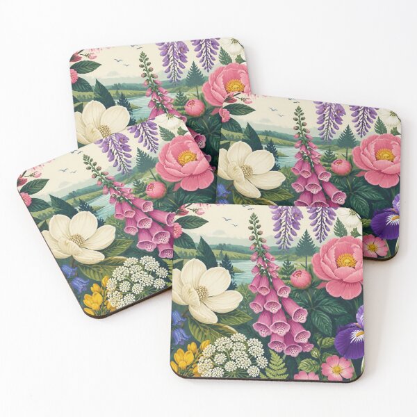Item preview, Colourful Wildflower Botanical Garden Landscape Floral Nature Illustration designed and sold by ThatSurreyLife.