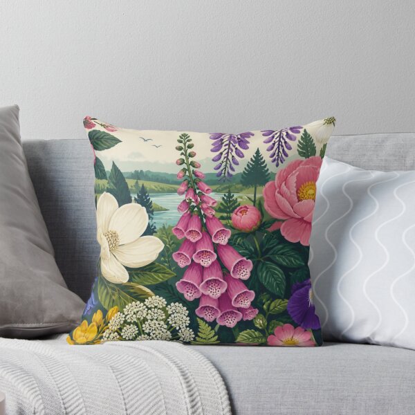 Item preview, Colourful Wildflower Botanical Garden Landscape Floral Nature Illustration designed and sold by ThatSurreyLife.