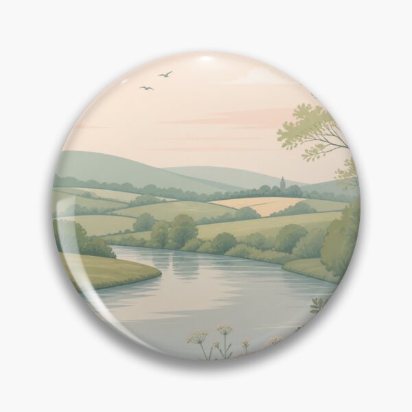 Item preview, Peaceful English Countryside River Pastel Landscape Illustration designed and sold by ThatSurreyLife.