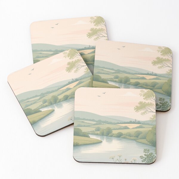 Item preview, Peaceful English Countryside River Pastel Landscape Illustration designed and sold by ThatSurreyLife.