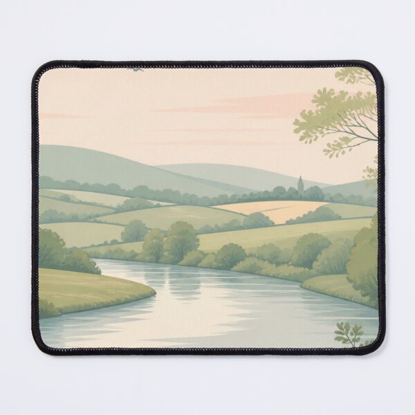 Item preview, Peaceful English Countryside River Pastel Landscape Illustration designed and sold by ThatSurreyLife.