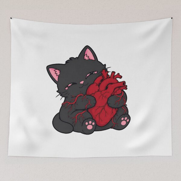 Item preview, Black Cat Anatomical Heart Pastel Goth Valentine designed and sold by chattsuede.