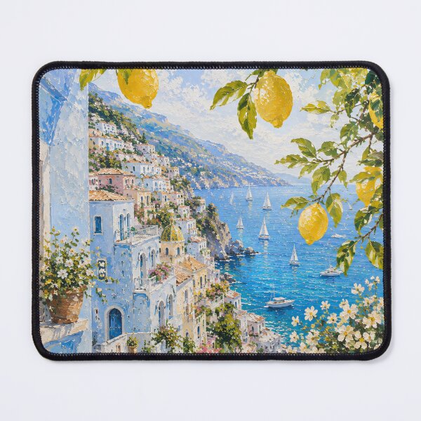 Item preview, Lemon Tree Over Amalfi Coast - Mediterranean Village And Sea Painting designed and sold by Jozefin's Studio.