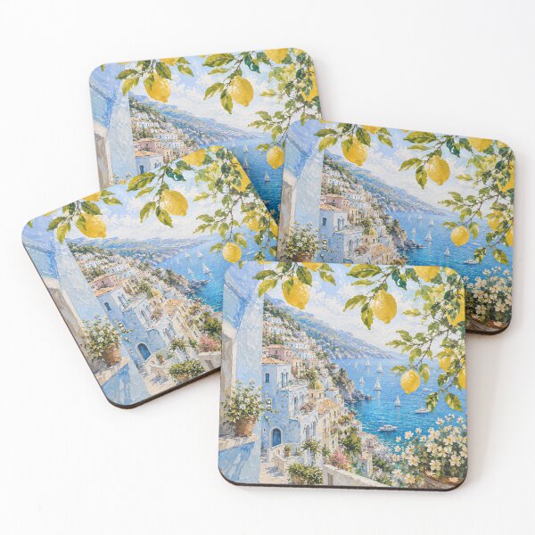 Item preview, Lemon Tree Over Amalfi Coast - Mediterranean Village And Sea Painting designed and sold by Jozefin's Studio.