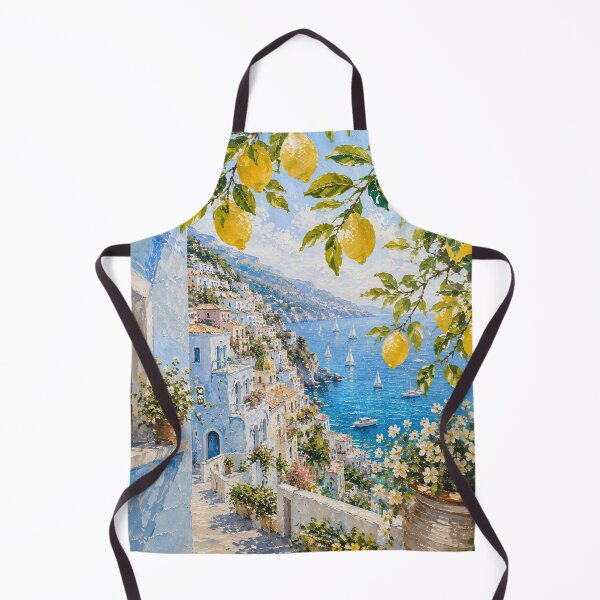 Item preview, Lemon Tree Over Amalfi Coast - Mediterranean Village And Sea Painting designed and sold by Jozefin's Studio.