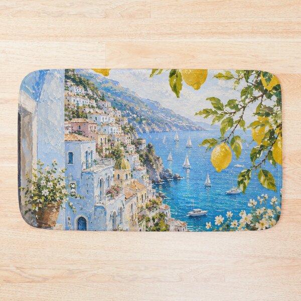 Item preview, Lemon Tree Over Amalfi Coast - Mediterranean Village And Sea Painting designed and sold by Jozefin's Studio.