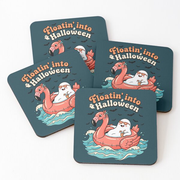 Item preview, "Floatin' Into Halloween" Ghost Flamingo Floatie − Cute Spooky Beach Design designed and sold by Sea Gem.