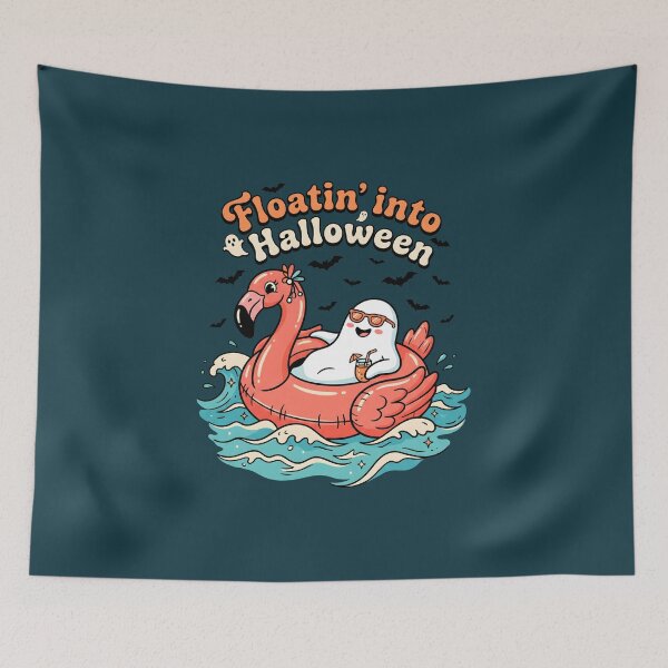 Item preview, "Floatin' Into Halloween" Ghost Flamingo Floatie − Cute Spooky Beach Design designed and sold by Sea Gem.