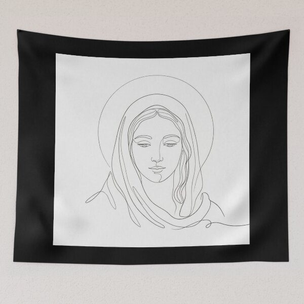 Item preview, Minimalist Virgin Mary Face Drawing, One Line, White Background designed and sold by MantoSagrado.