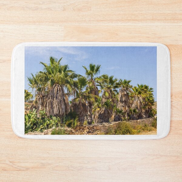 Item preview, Sunlit Palm Grove With Dry Fronds and Rustic Stone Wall in Arid Mediterranean Landscape designed and sold by Nmallia.