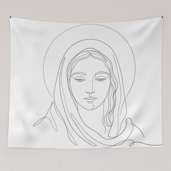 Item preview, Minimalist One-Line Drawing of the Virgin Mary's Face designed and sold by MantoSagrado.