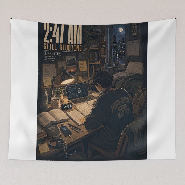 Item preview, 2:47 AM Still Studying - Late Night Grind Anime Lofi Aesthetic Poster designed and sold by wilnickvisuals.
