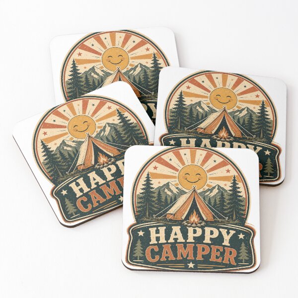 Item preview, Happy Camper Vintage Camping Mountain Adventure Nature Design designed and sold by RobertArt08.