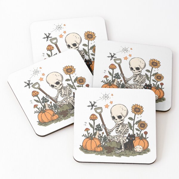 Item preview, Cute Skeleton Gardening in Pumpkin Patch - Spooky Autumn Cottagecore designed and sold by ColorClouds.