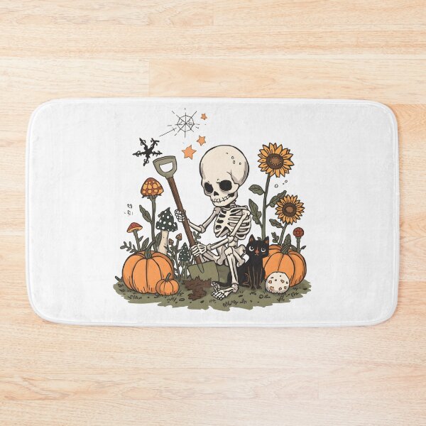 Item preview, Cute Skeleton Gardening in Pumpkin Patch - Spooky Autumn Cottagecore designed and sold by ColorClouds.