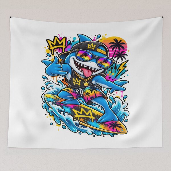 Item preview, Surfing Shark Graffiti Tropical Street Art designed and sold by JMDG Studio.