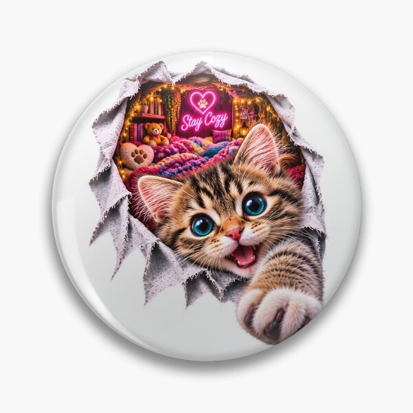 Item preview, 3D Cozy Kitten Bursting Through Portal designed and sold by AI-Only Creations.
