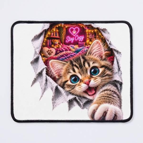 Item preview, 3D Cozy Kitten Bursting Through Portal designed and sold by AI-Only Creations.