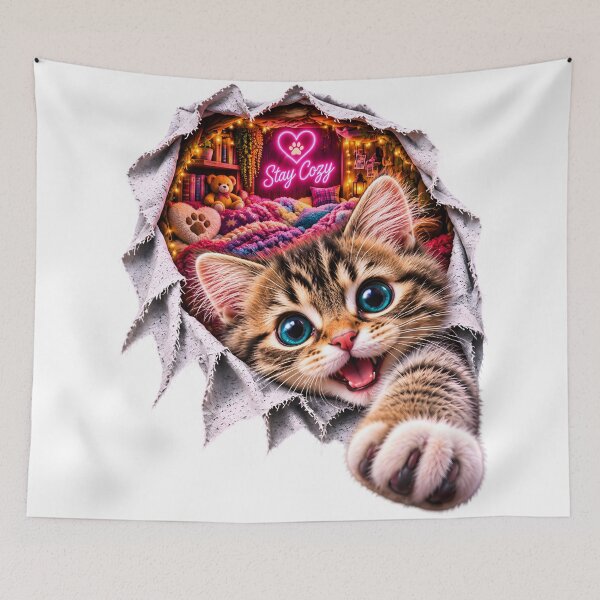 Item preview, 3D Cozy Kitten Bursting Through Portal designed and sold by AI-Only Creations.