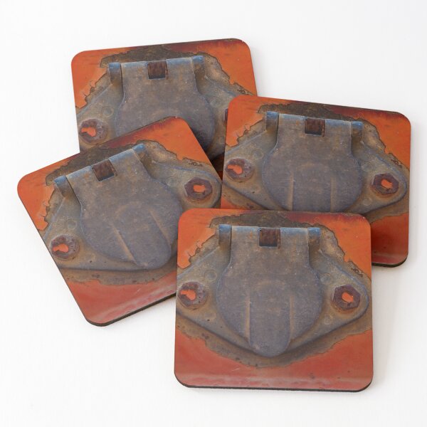 Item preview, Rusty Metal Latch On Orange Painted Trailer Door With Peeling Paint And Weathered Texture designed and sold by Nmallia.