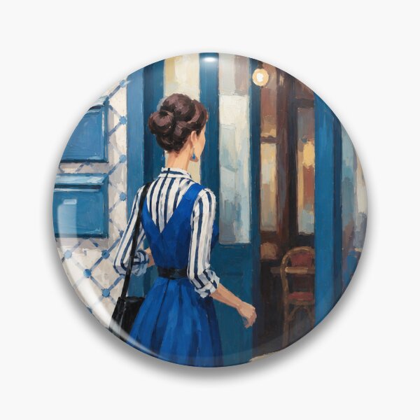 Item preview, French Café Street Scene – Woman Walking With Her Dog designed and sold by CARRAANN.