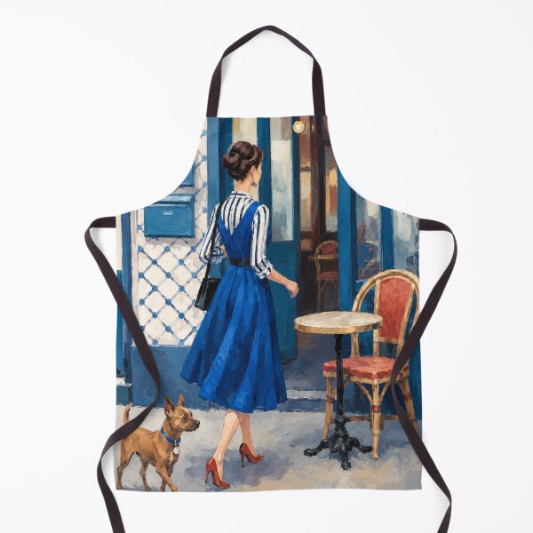 Item preview, French Café Street Scene – Woman Walking With Her Dog designed and sold by CARRAANN.