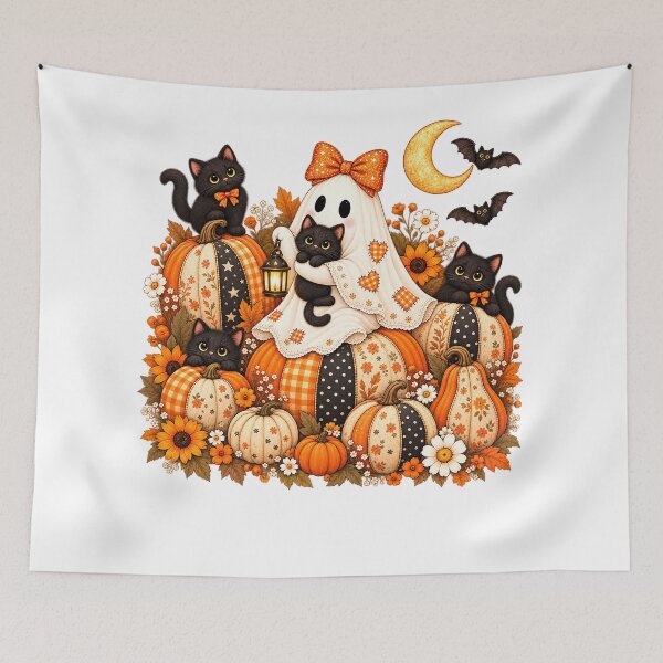 Item preview, Cute Halloween Ghost Black Cat Pumpkin Patchwork designed and sold by will freed18.